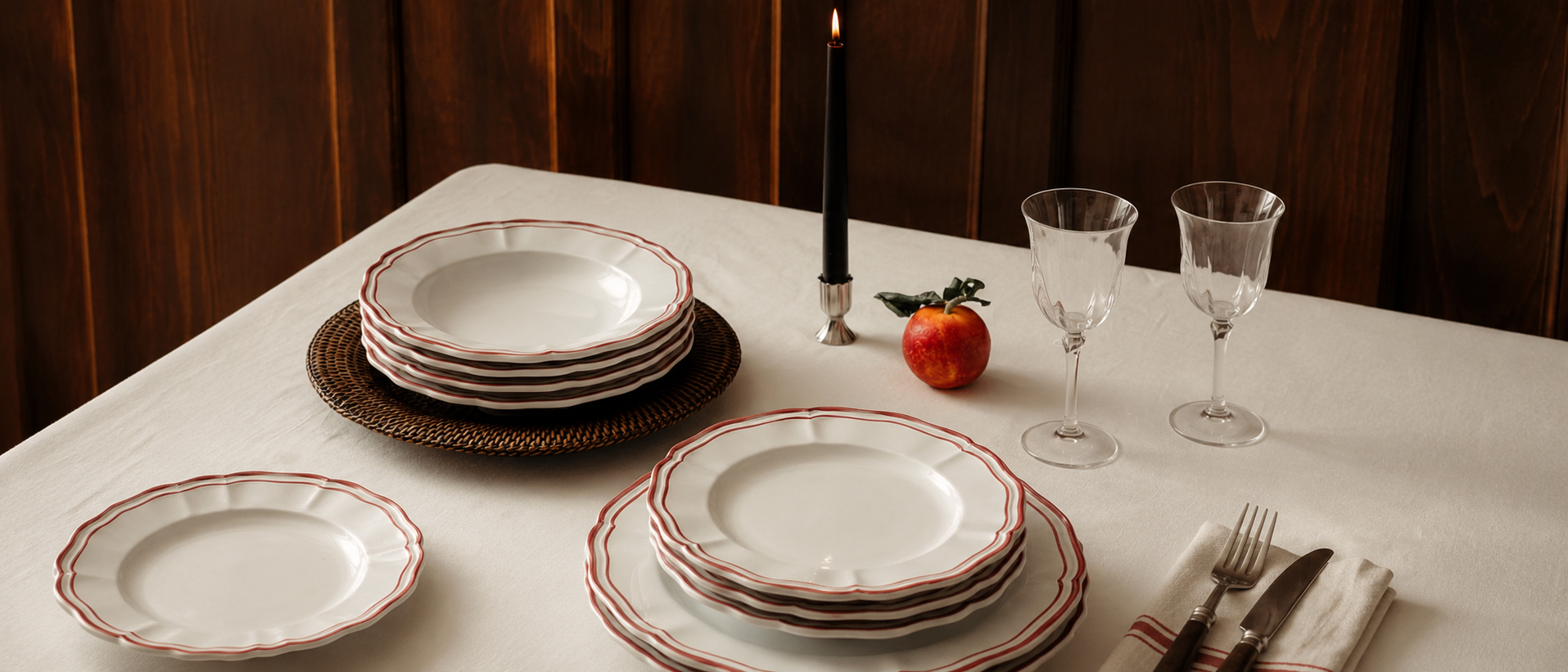 Ceramic tableware arranged for a relaxed everyday meal