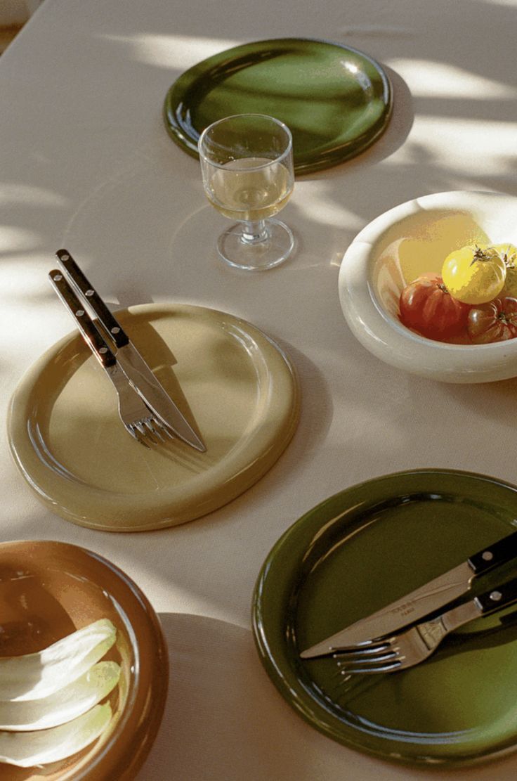 Serving pieces arranged for family style dining
