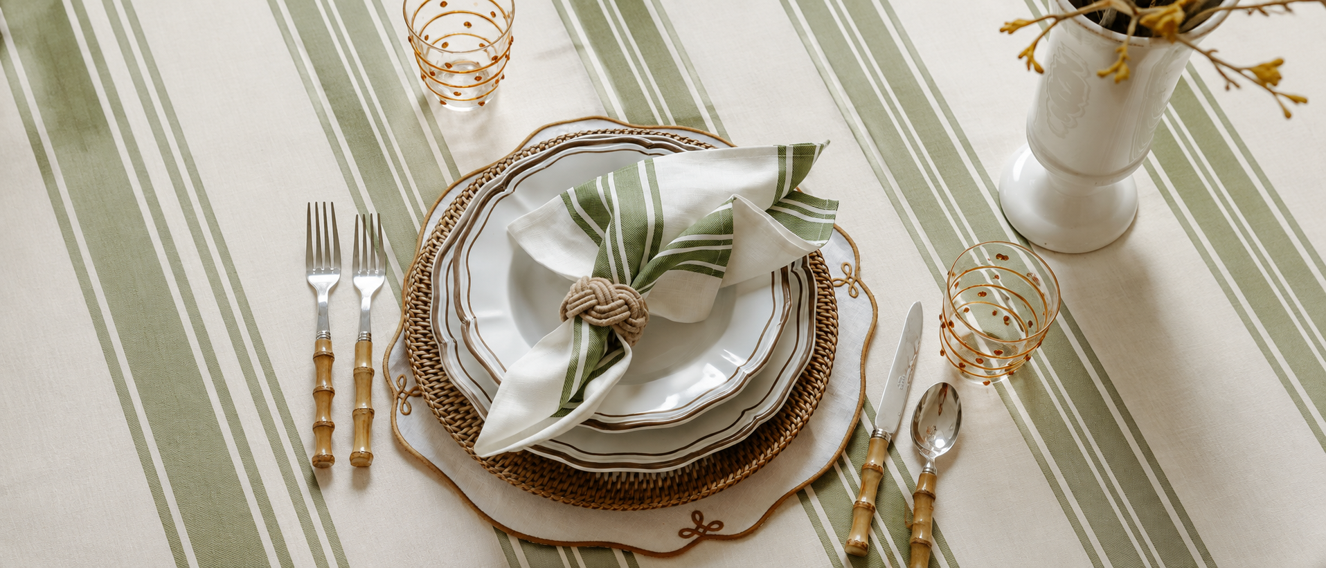 Warm everyday table setting with ceramic tableware