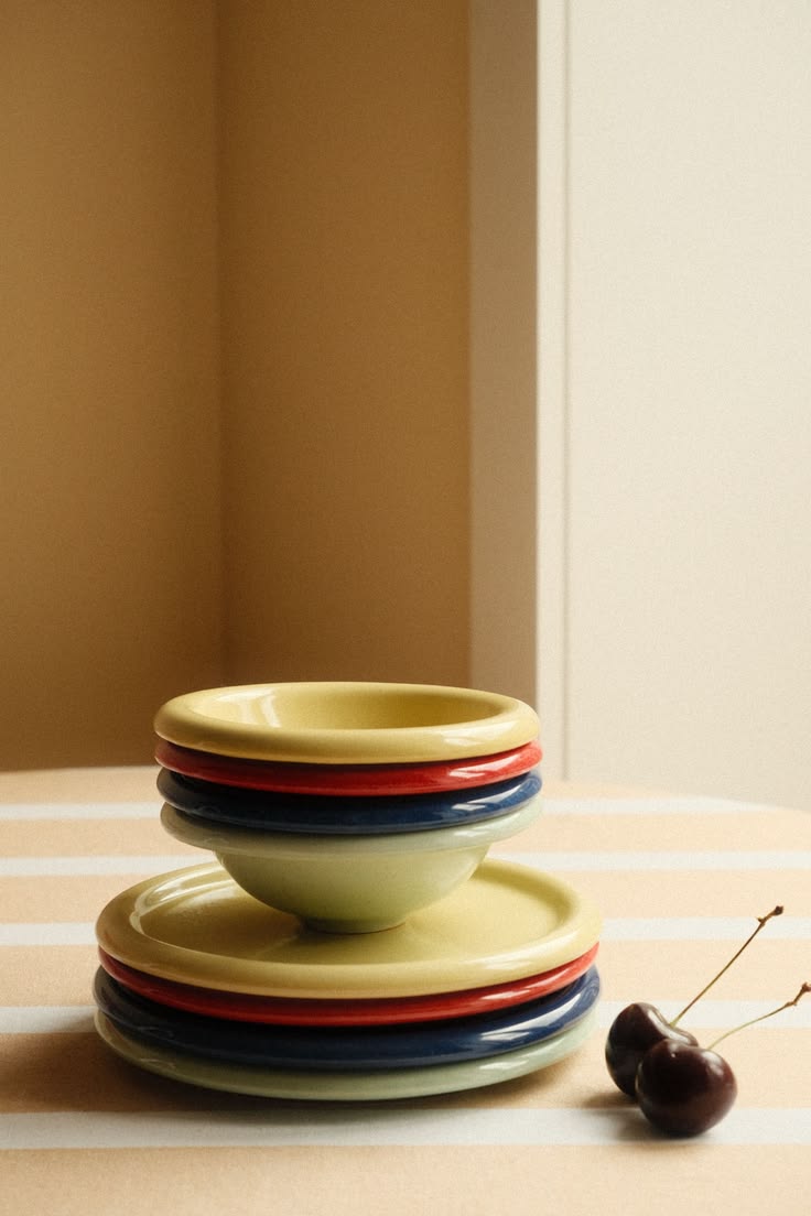 Warm ceramic tableware arranged for everyday dining